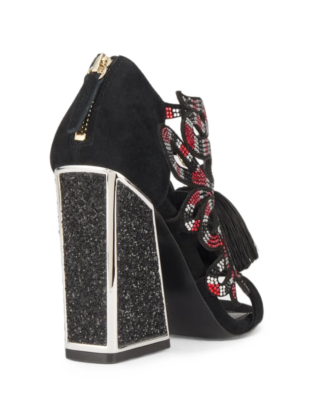 Kat Maconie Aya Saba snake-embellished tassel sandals Zwart