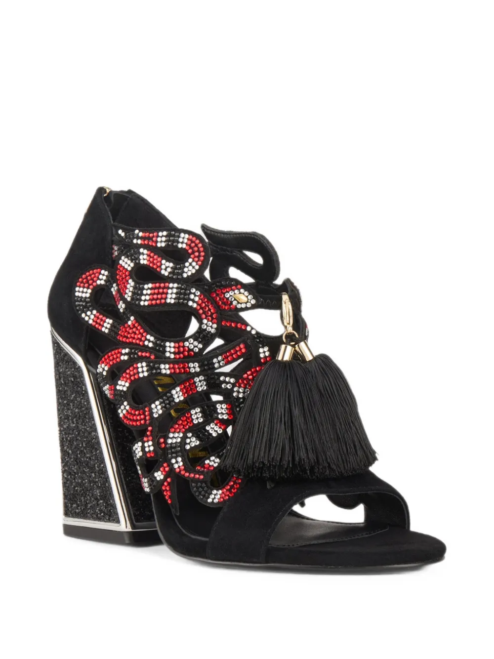 Kat Maconie Aya Saba snake-embellished tassel sandals Zwart