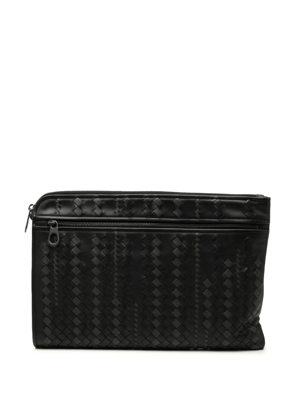 Pre-owned Bottega Veneta 2012-2026 Bicolor Nappa Intrecciato Clutch Bag In Black