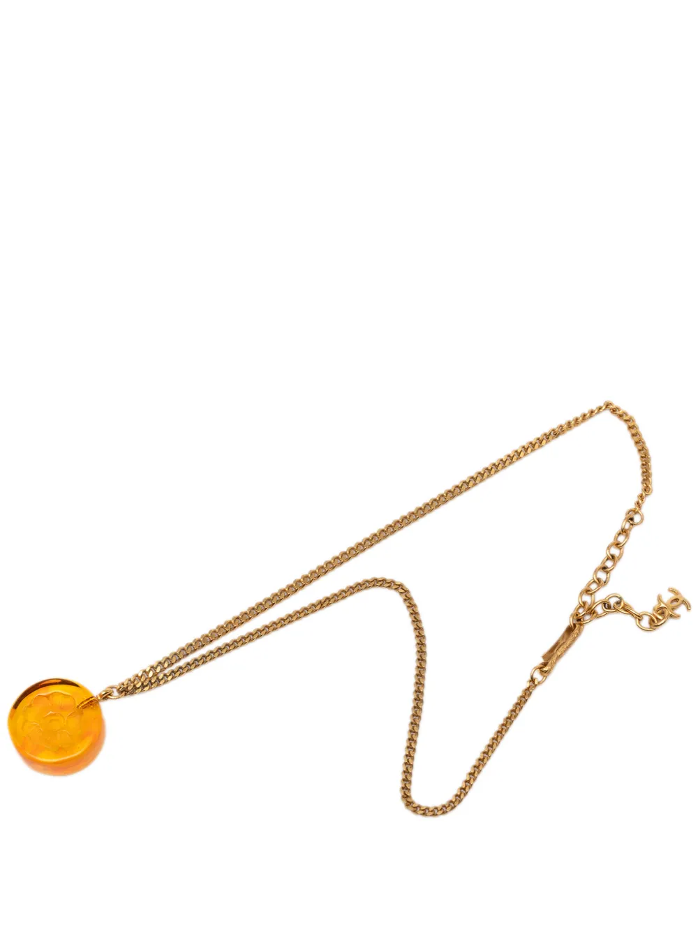CHANEL Pre-Owned 1998 CC Gold Plated Resin Camellia Round Pendant Necklace costume necklace - Oro