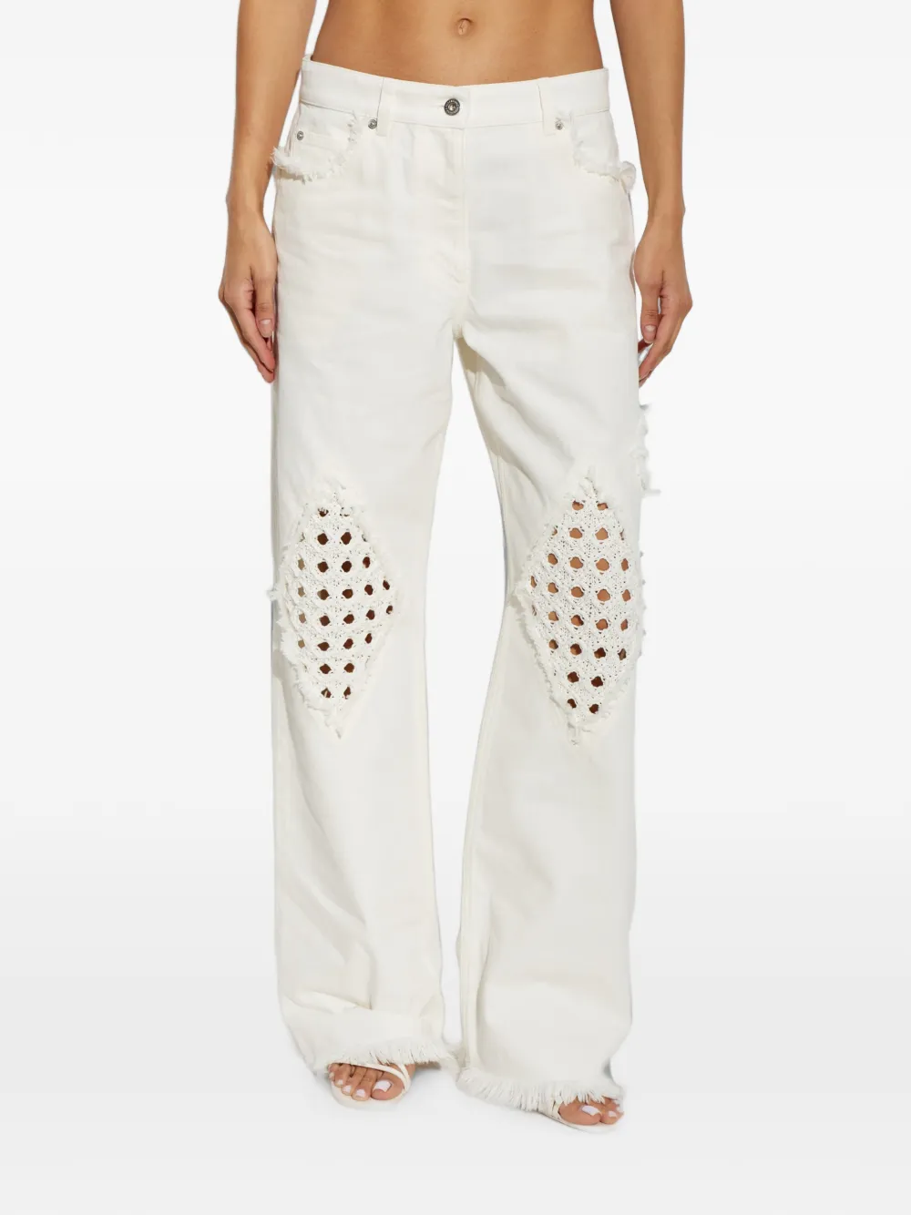 Ferragamo Jeans met gehaakt inzetstuk en franje Wit