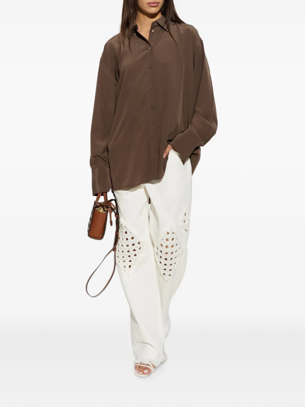 Ferragamo Jeans met gehaakt inzetstuk en franje Wit