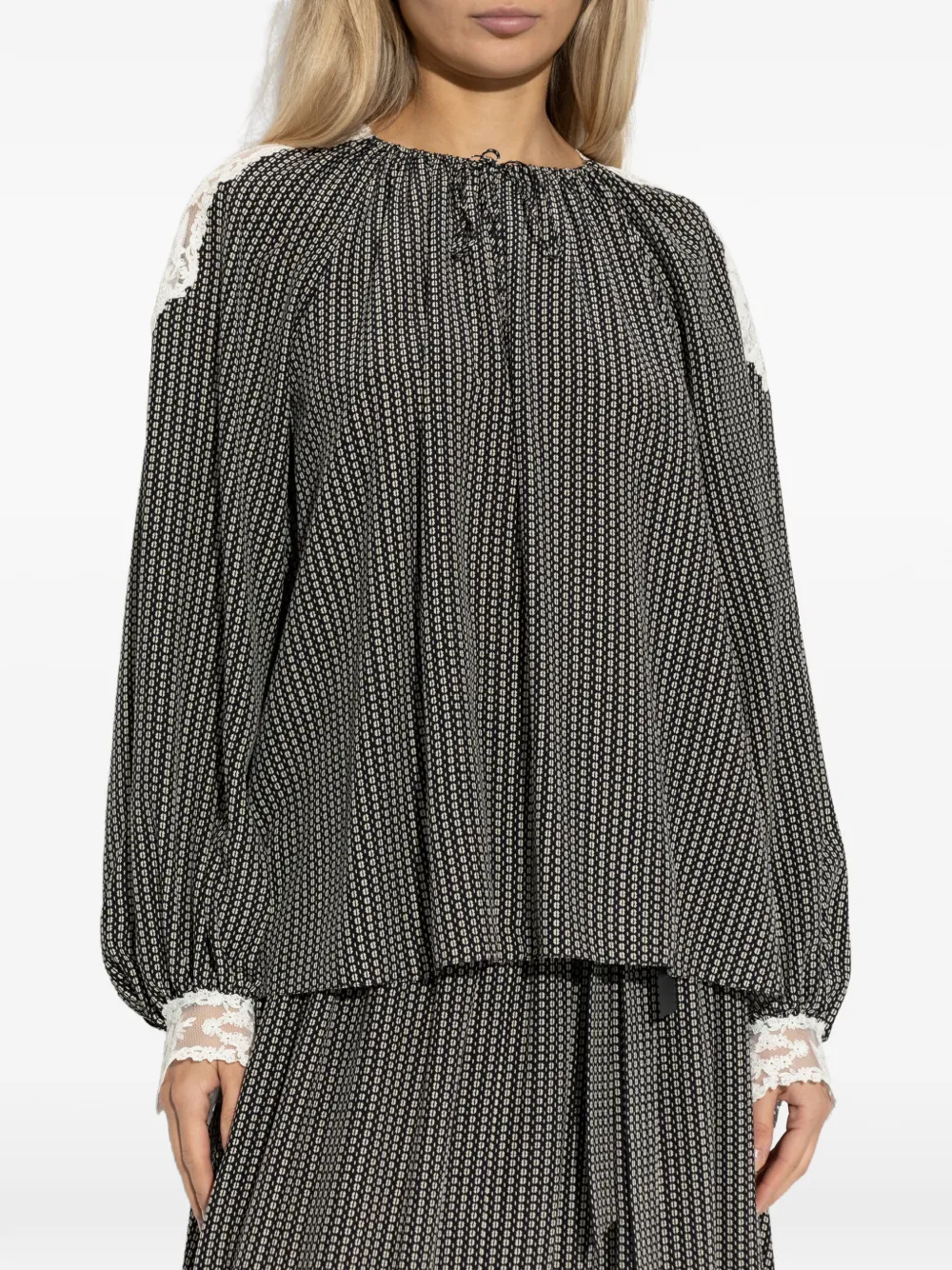 Chloé lace-trimmed geometric-print top - Schwarz