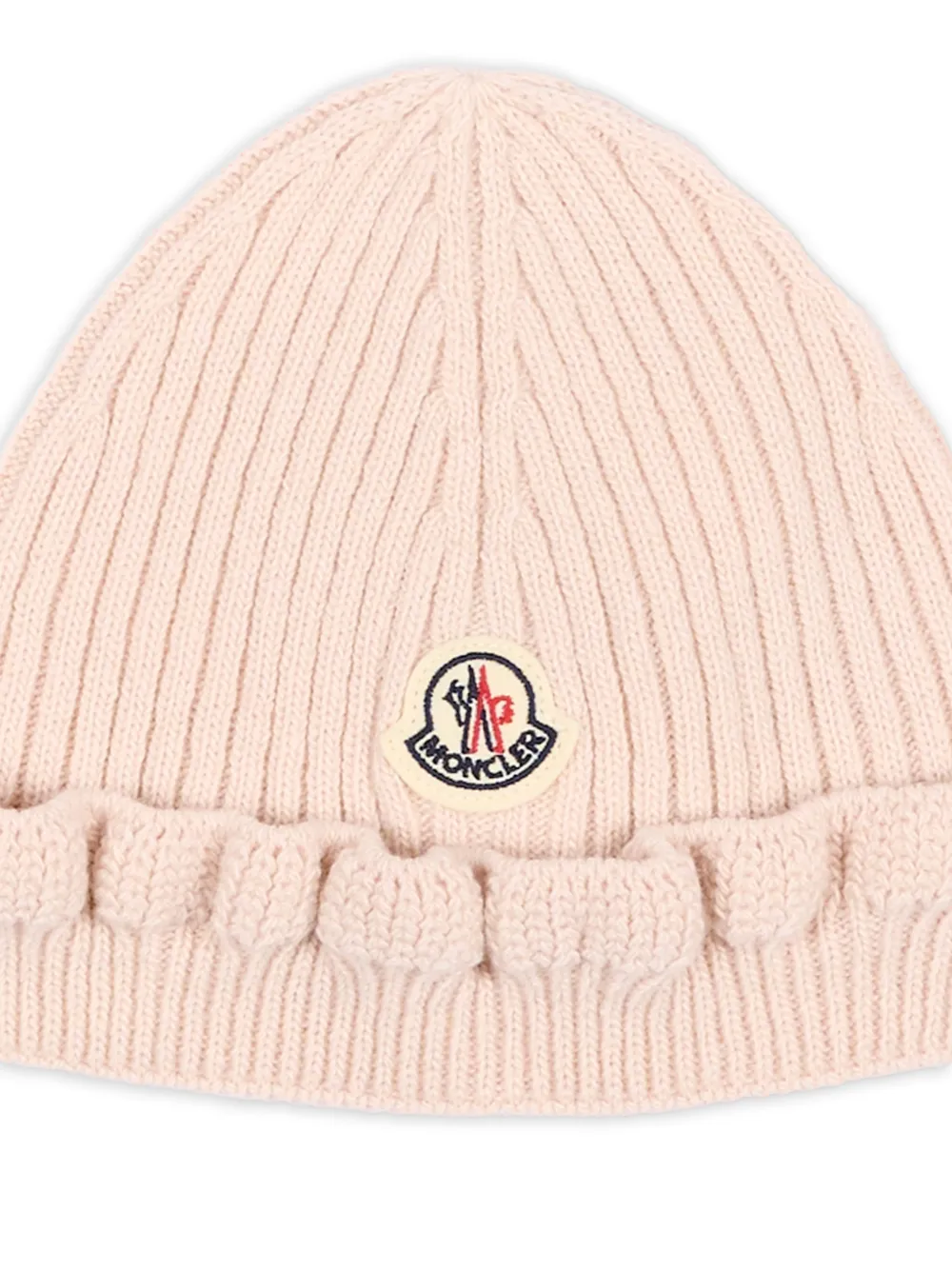 Moncler Enfant Ribgebreide muts met ruches Roze