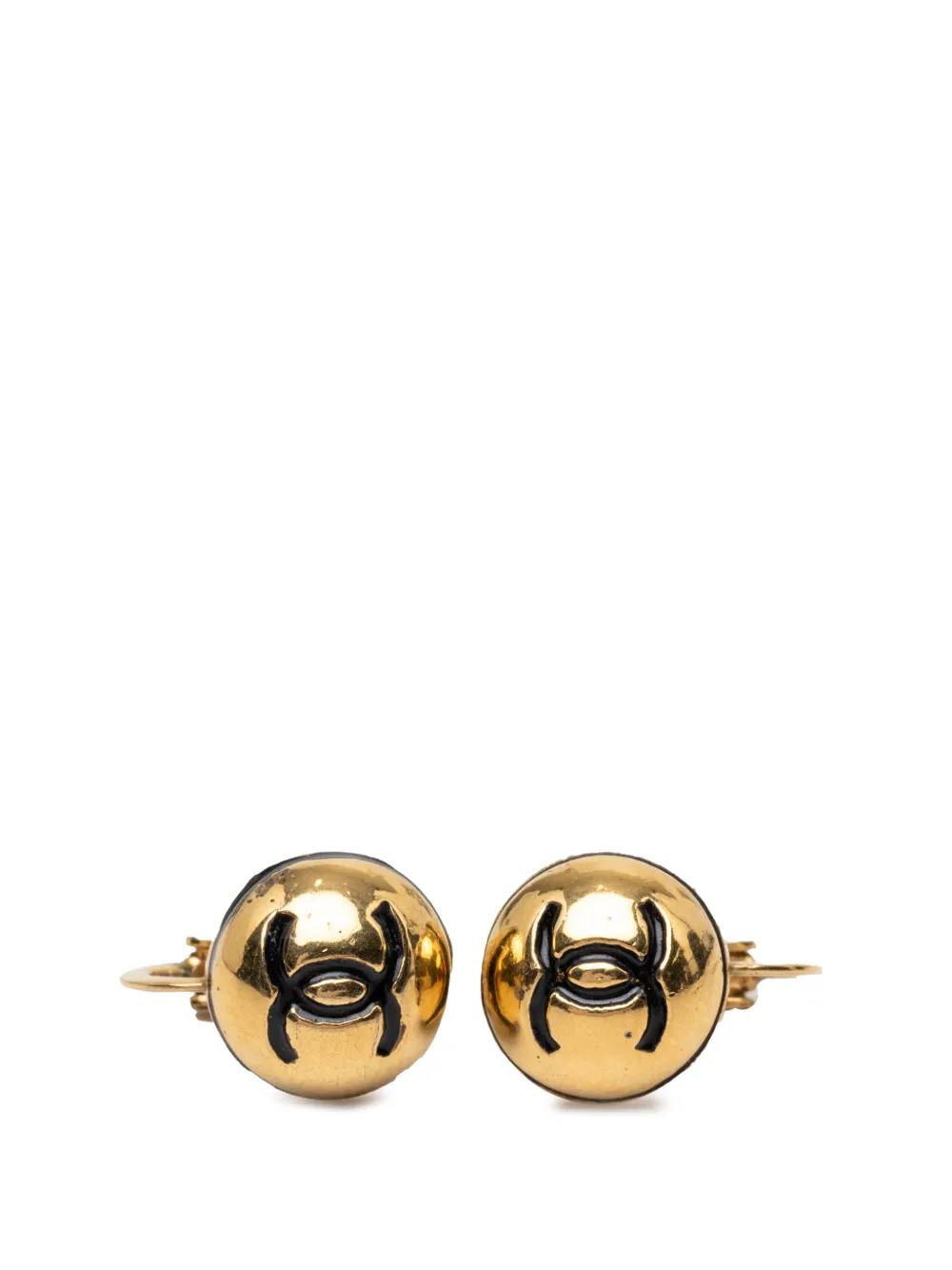 CHANEL Pre-Owned 1950-1970 CC Gold Plated Enamel Button Clip On Earrings costume earrings - Oro