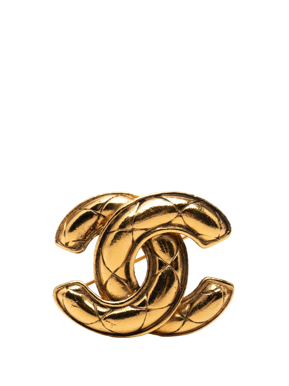 Pre-owned Chanel 1950-1970 Cc Gold Plated Quilted Brooch Costume Brooch