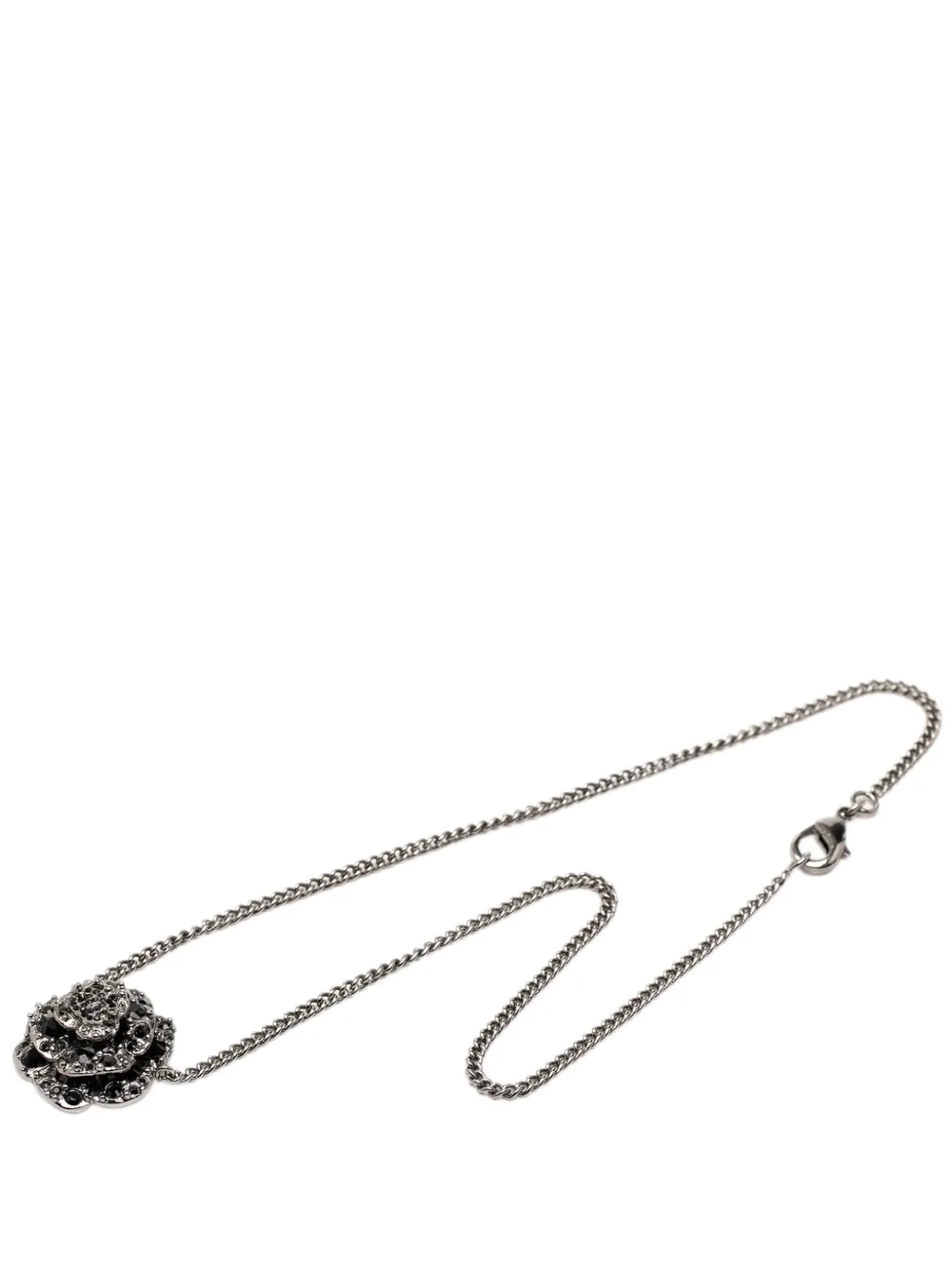 CHANEL Pre-Owned 2012 CC Brass Strass Camellia Pendant Necklace costume necklace - Argento