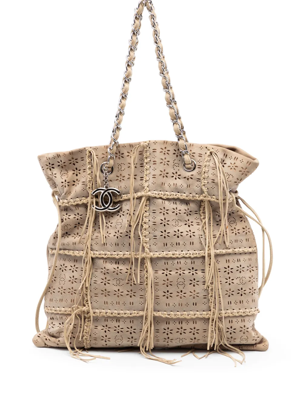 CHANEL Pre-Owned 2010-2011 Perforated Suede Fringe tote bag - Toni neutri