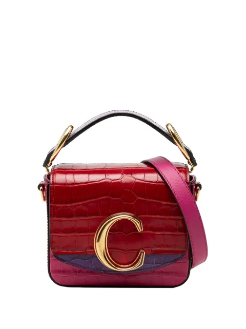 Chloé Pre-Owned 2020 Mini Tricolor Croc Embossed Calfskin C satchel