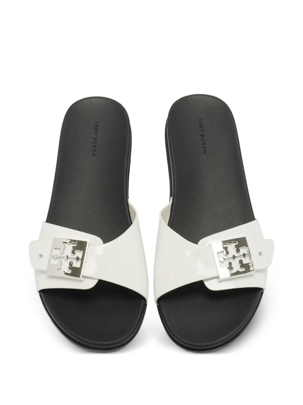 Tory Burch Mellow logo-plaque patent sandals Wit