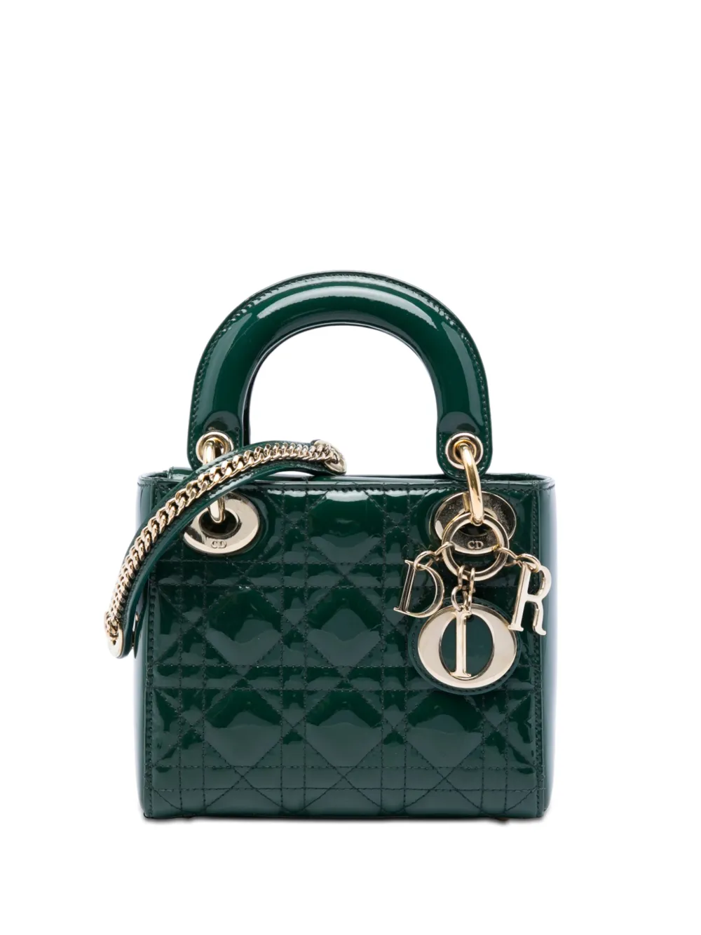 Christian Dior Pre-Owned 2018 Mini Patent Cannage Lady Dior satchel - Verde