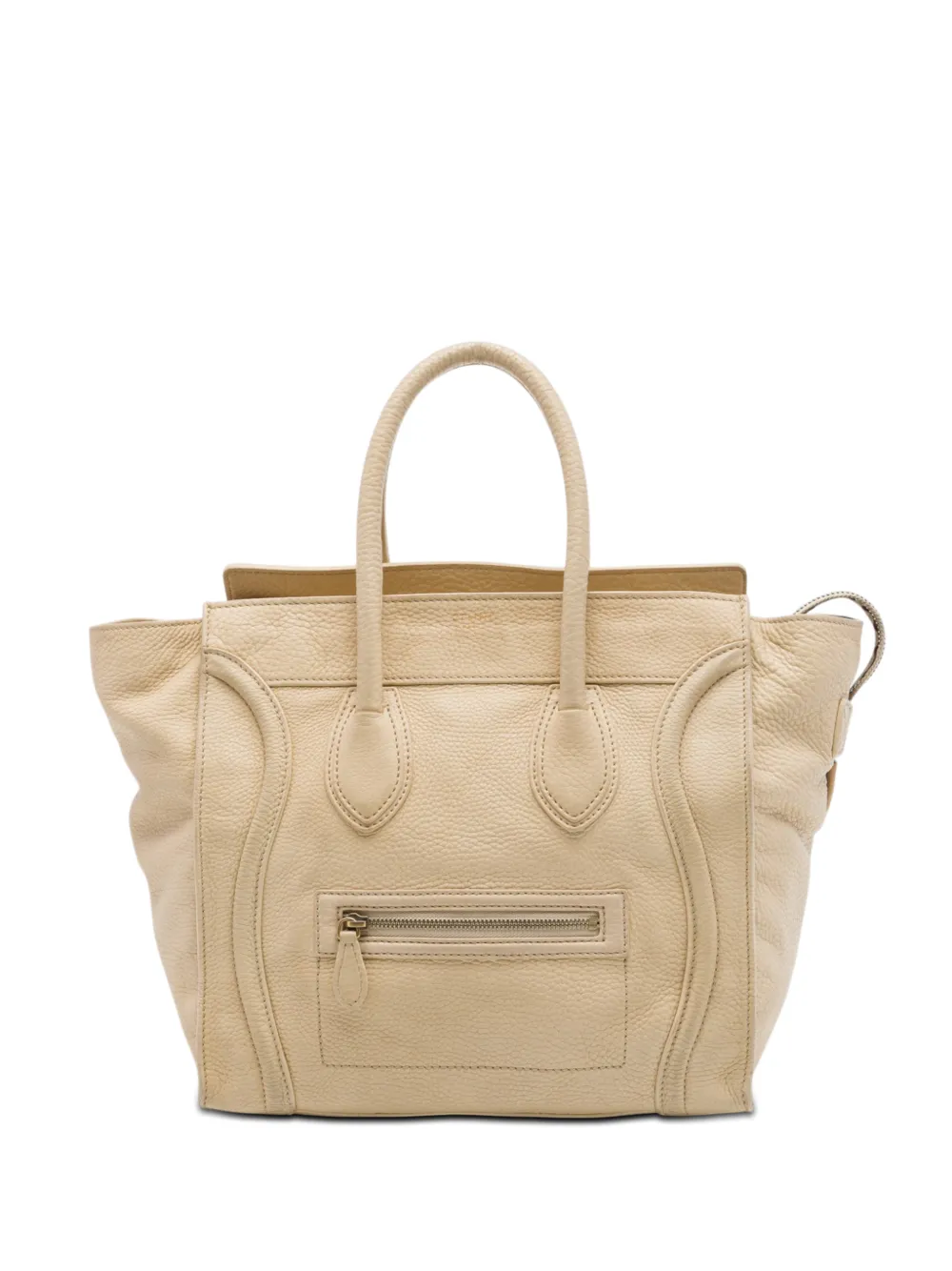 Pre-owned Celine 2011 Mini Drummed Calfskin Luggage Tote Bag In Neutral
