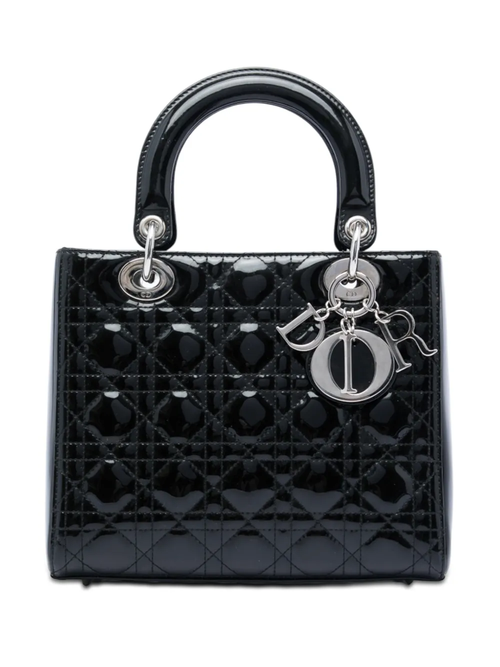 Christian Dior Pre-Owned 2012 mittelgroße Cannage Lady Dior Satchel-Tasche aus Lackleder - Schwarz