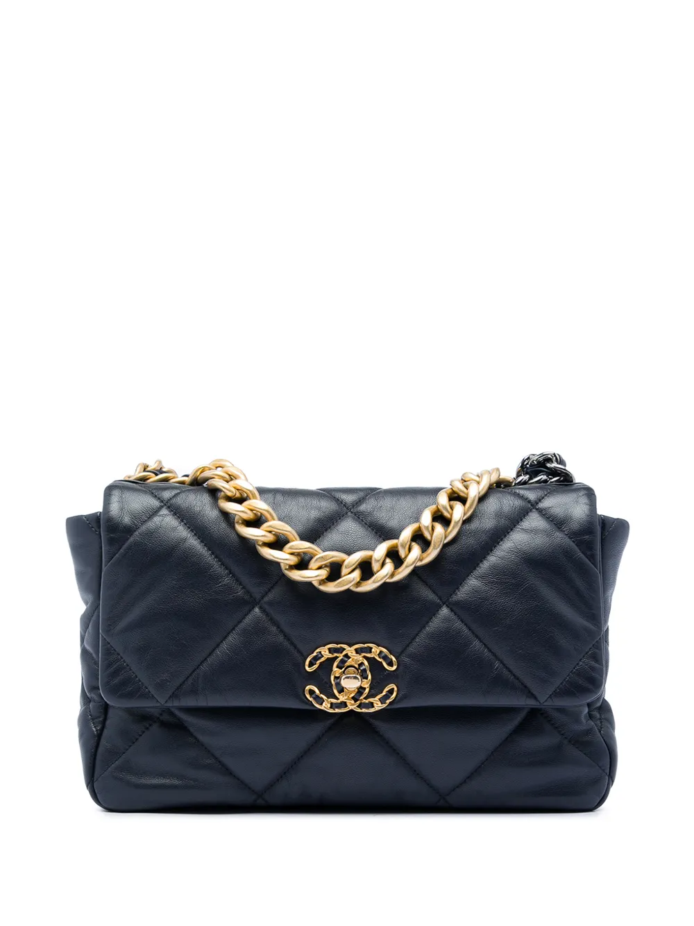 Pre-owned Chanel 2020 Large Lambskin 19 Flap Satchel In Blue
