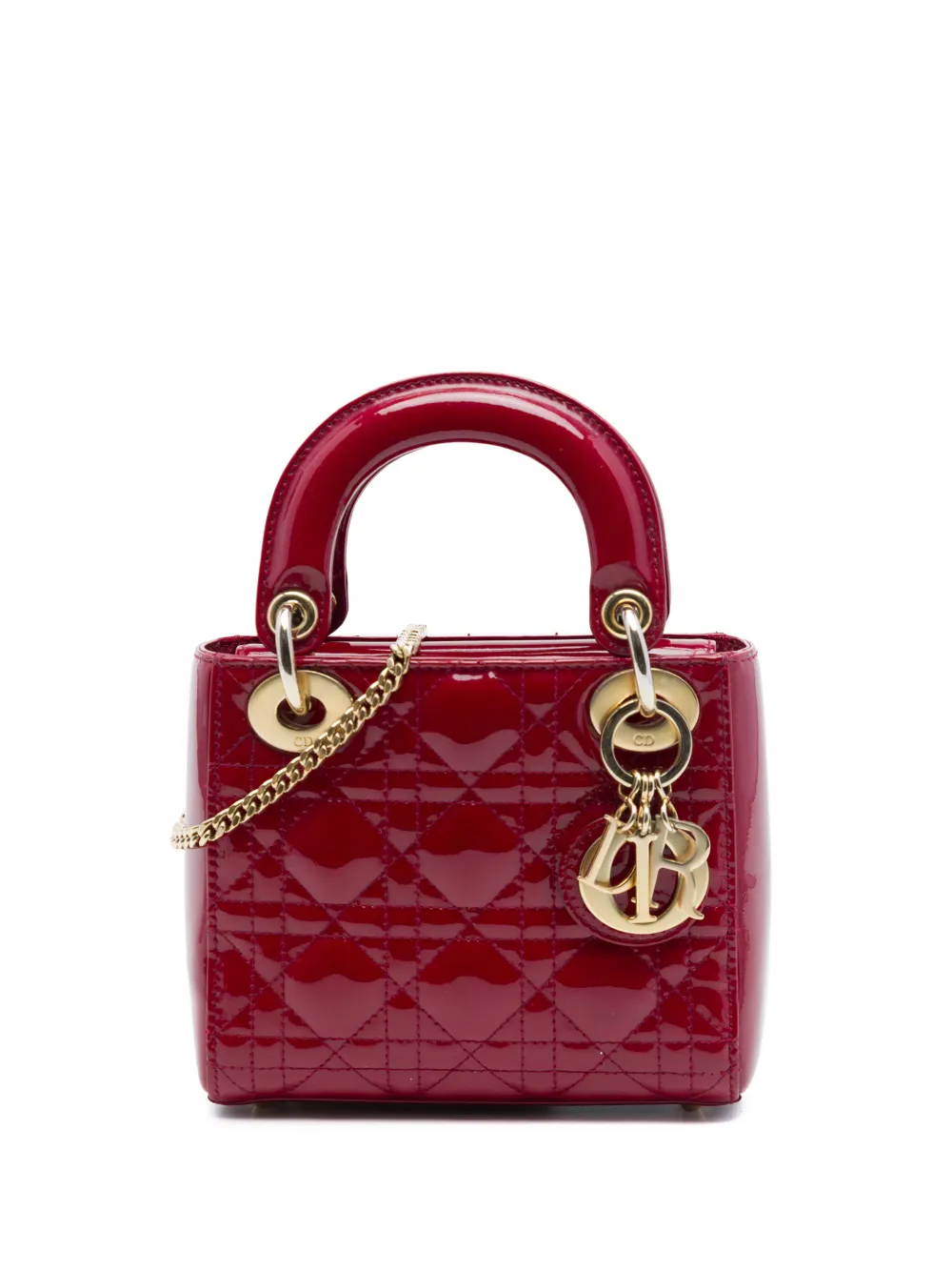 Christian Dior Pre-Owned 2019 Mini Patent Cannage Lady Dior satchel - Rosso