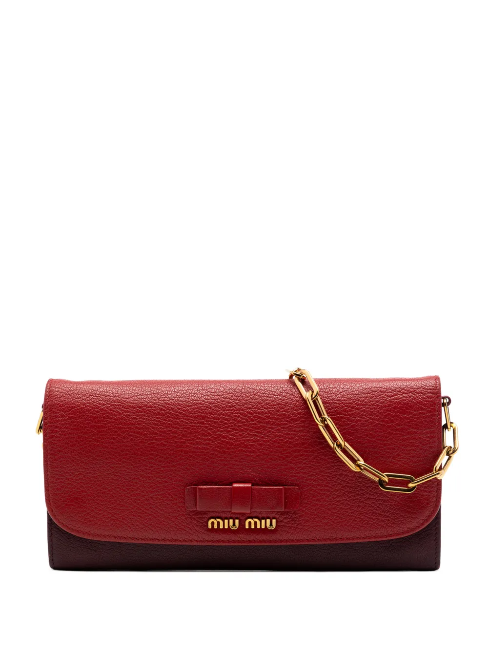 Miu Miu Pre-Owned 2010-2026 Bicolor Goatskin Madras Bow Wallet on Chain crossbody bag - Rosso