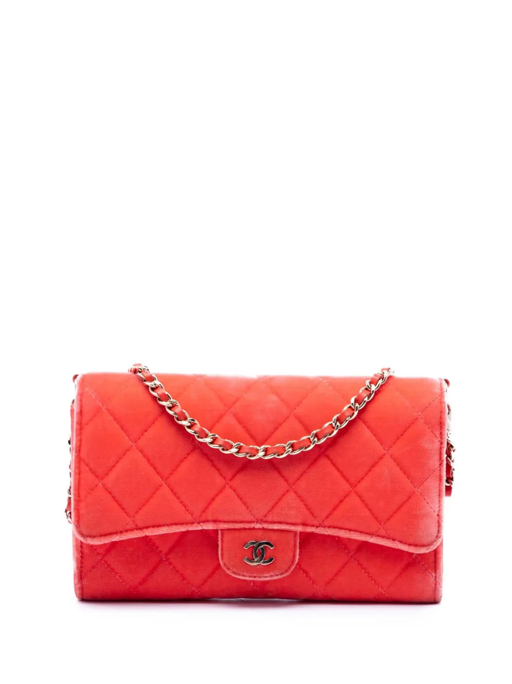 CHANEL Pre-Owned 2015-2016 CC Quilted Velvet Single Flap shoulder bag - Arancione