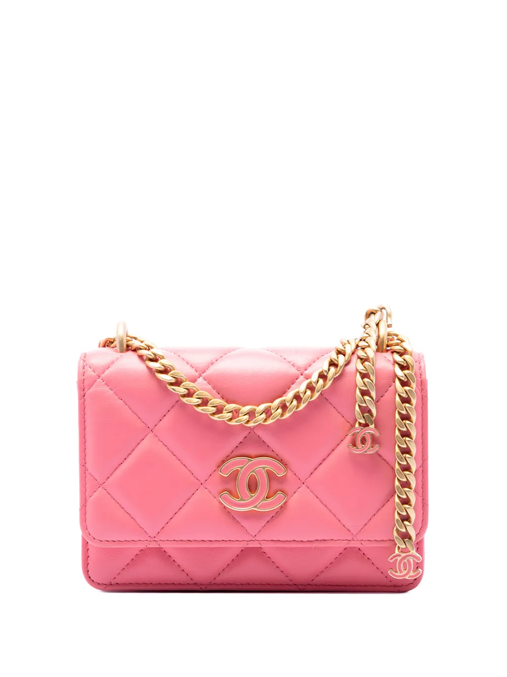 CHANEL Pre-Owned 2021 Mini Quilted Lambskin Pending CC Wallet On Chain crossbody bag - Rosa