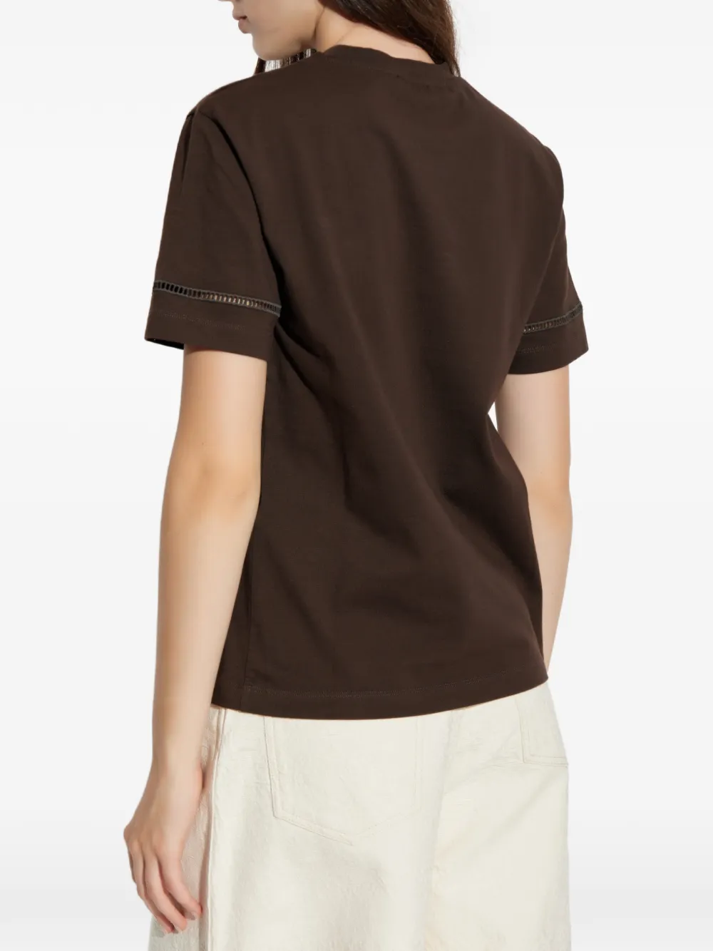 Ferragamo T-shirt met logo-patch en opengebreide afwerking Bruin