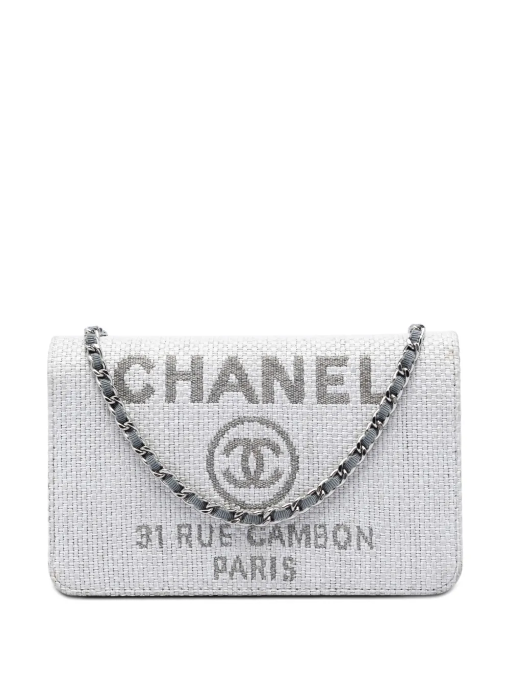CHANEL Pre-Owned 2016-2017 Canvas Deauville Wallet On Chain crossbody bag - Grigio