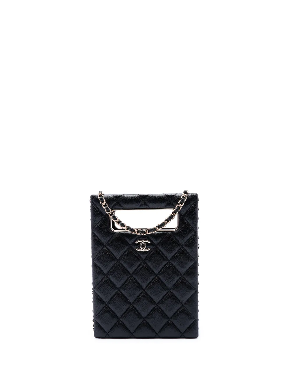 CHANEL Pre-Owned 2021-2026 Quilted Caviar Chain Around Cut Out Evening Box Bag satchel - Nero
