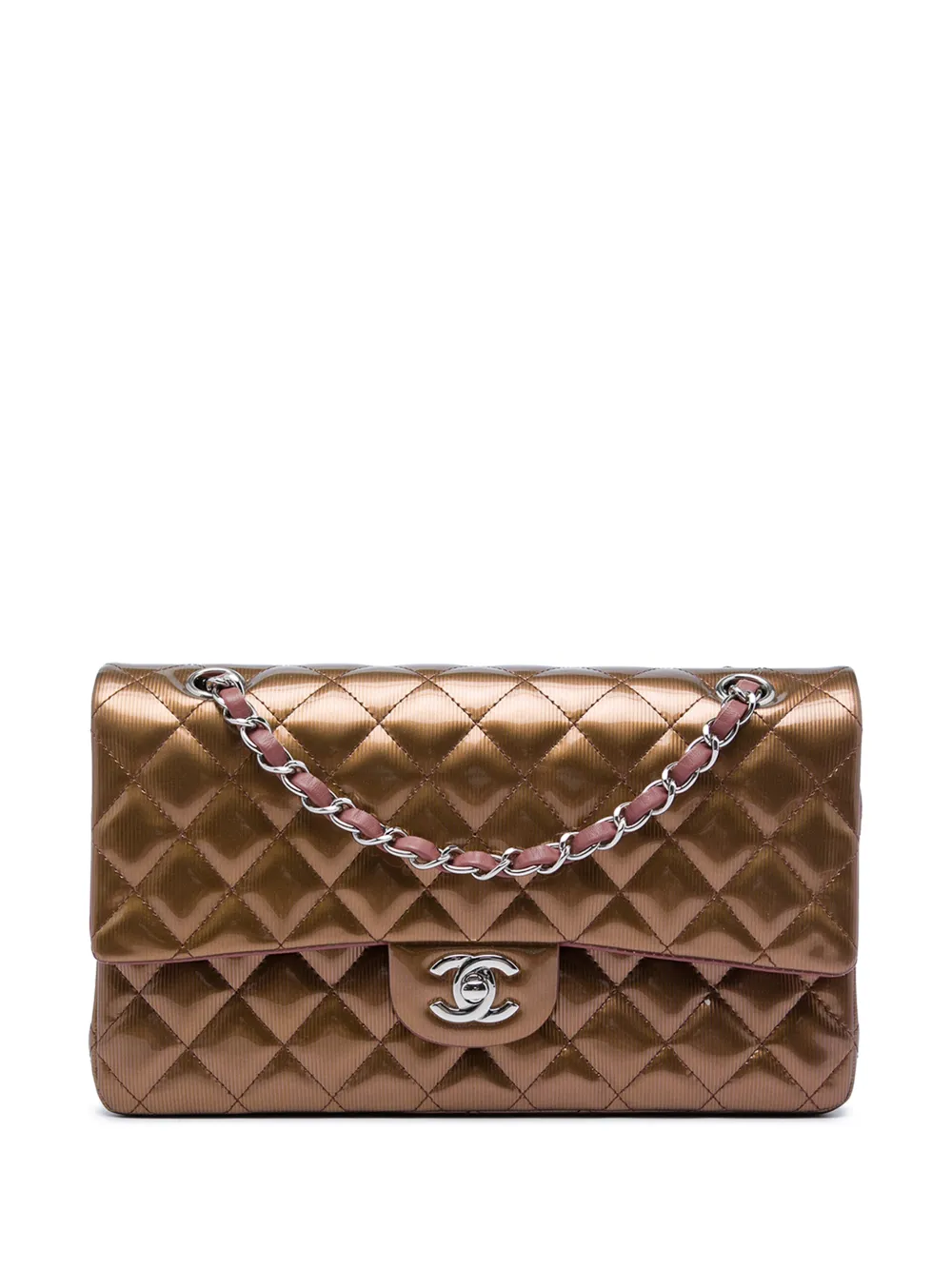 CHANEL Pre-Owned 2012-2013 Medium Classic Striated Patent Double Flap shoulder bag - Marrone