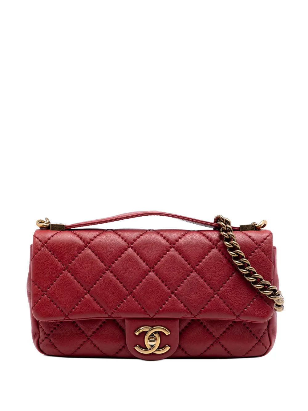 Pre-owned Chanel 2014-2015 Medium Stitched Calfskin Urban Day Flap Satchel In Red