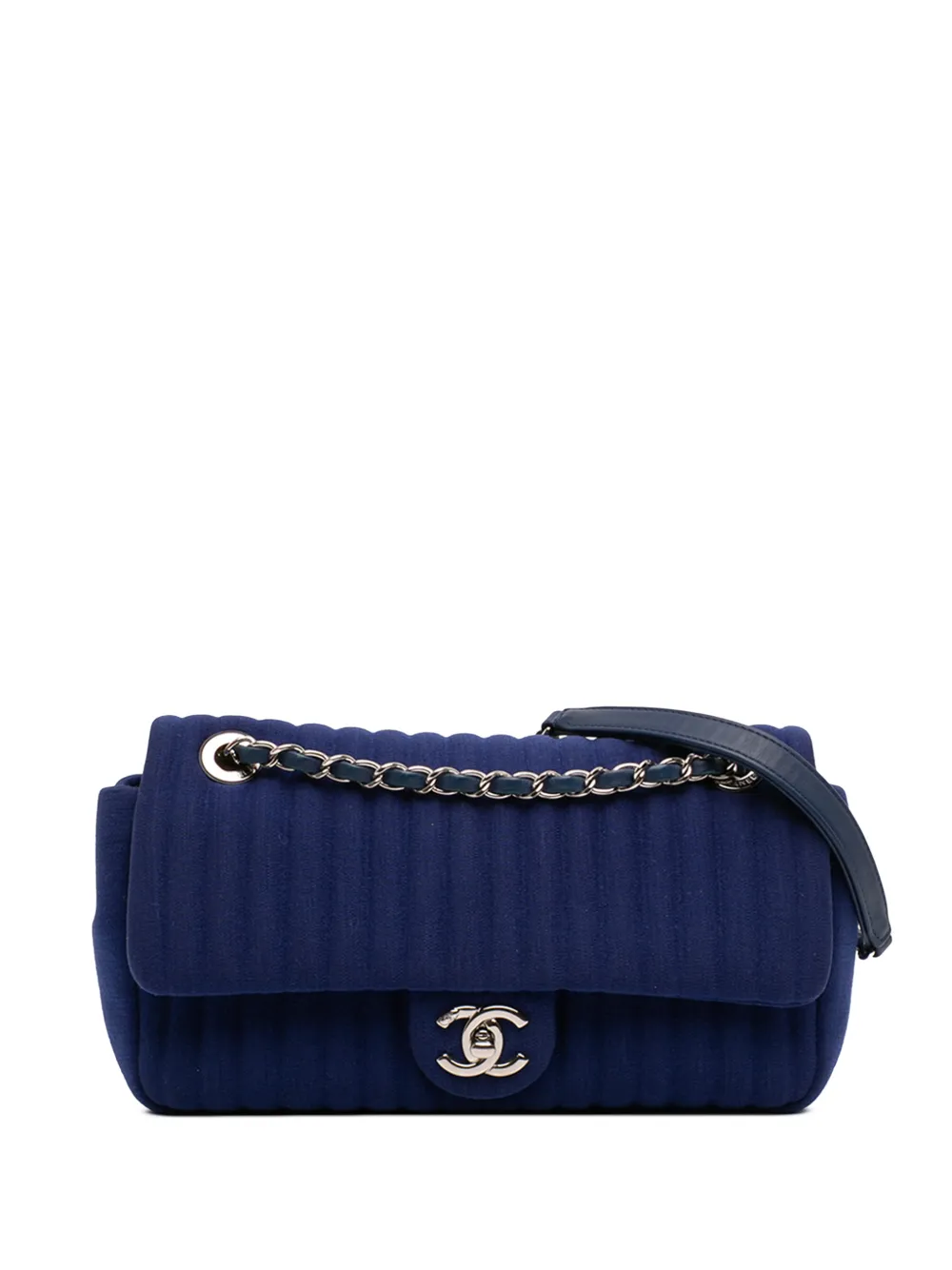 CHANEL Pre-Owned 2016-2017 Medium Vertical Quilted Jersey Single Flap shoulder bag - Blu