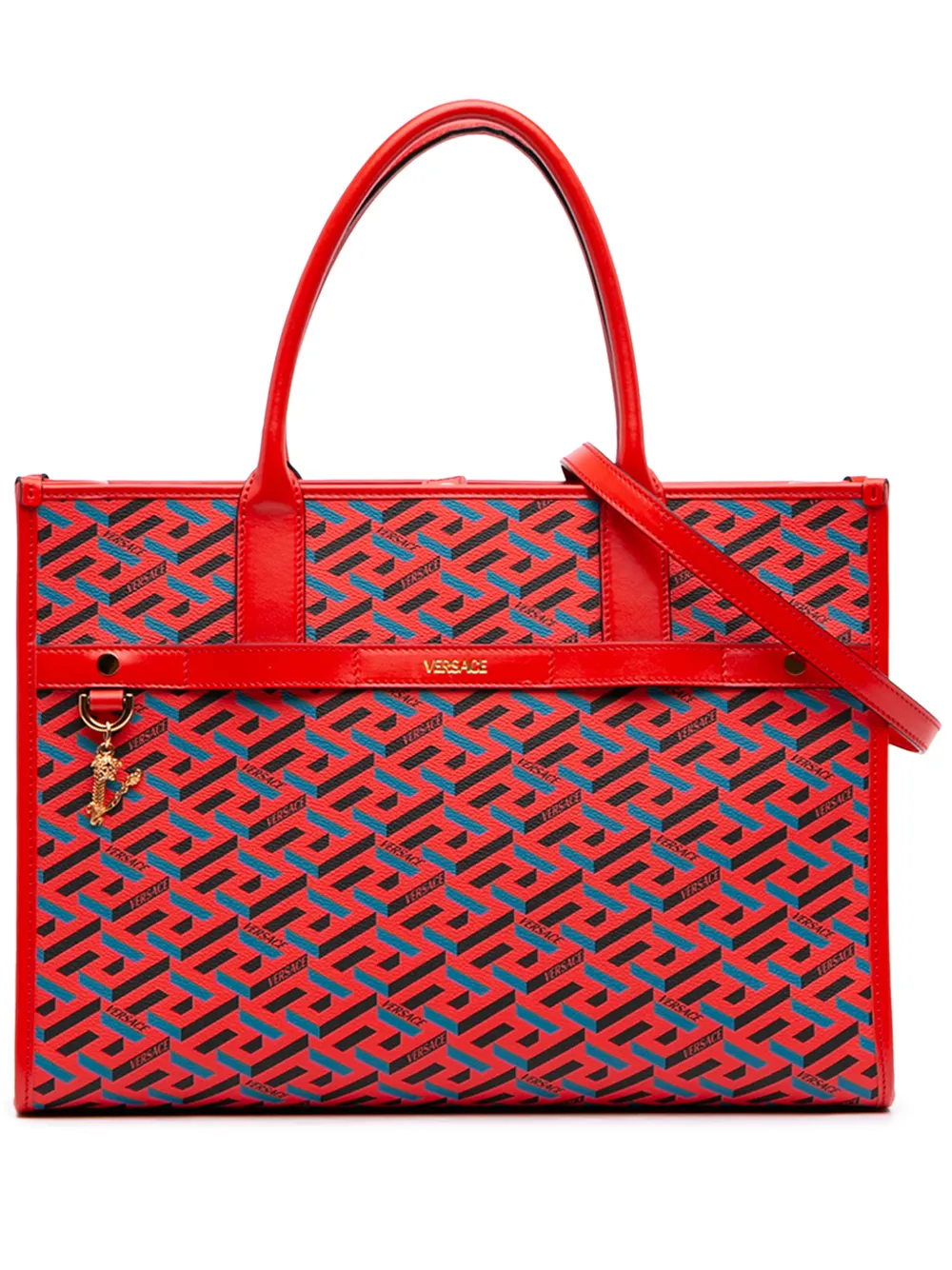 Versace Pre-Owned 2000-2026 Multicolor Coated Canvas La Greca Tote satchel - Rosso
