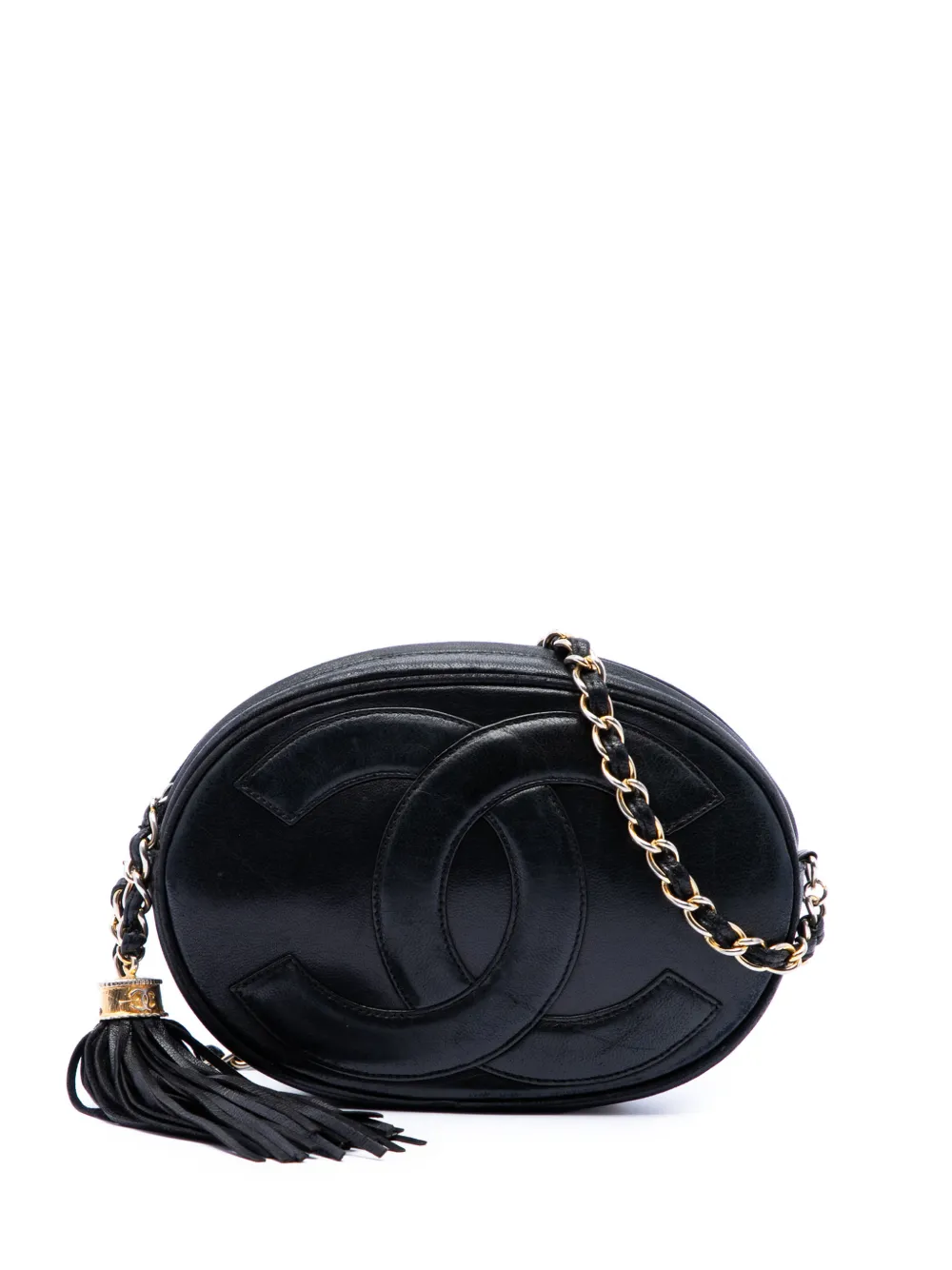CHANEL Pre-Owned 1989-1991 CC Lambskin Tassel Oval Camera Bag crossbody bag - Nero