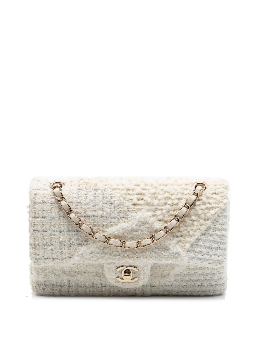 CHANEL Pre-Owned 2020 Medium Classic Tweed Patchwork Double Flap shoulder bag - Bianco