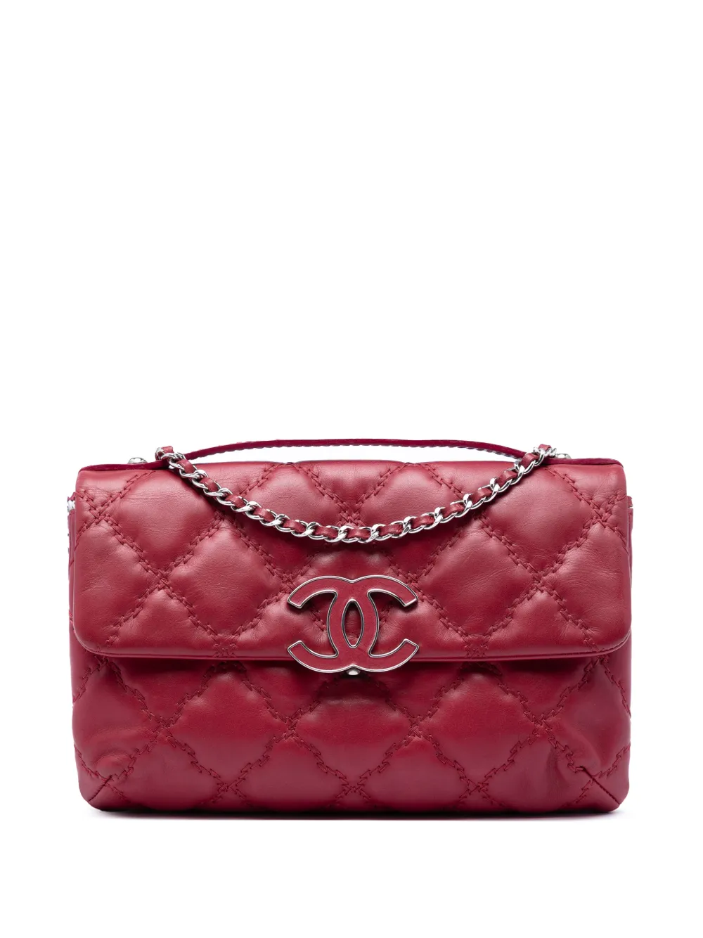 CHANEL Pre-Owned 2012-2013 Quilted Calfskin Double Stitch Hamptons Clutch with Chain satchel - Rosso