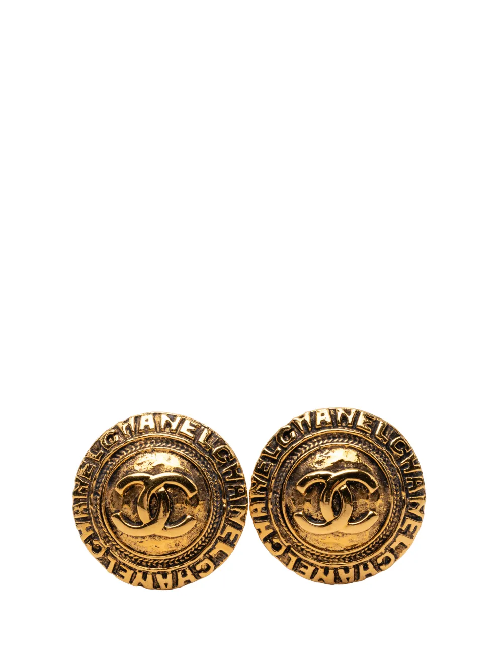 CHANEL Pre-Owned 1970-1980 CC Gold Plated Round Clip On Earrings costume earrings - Oro