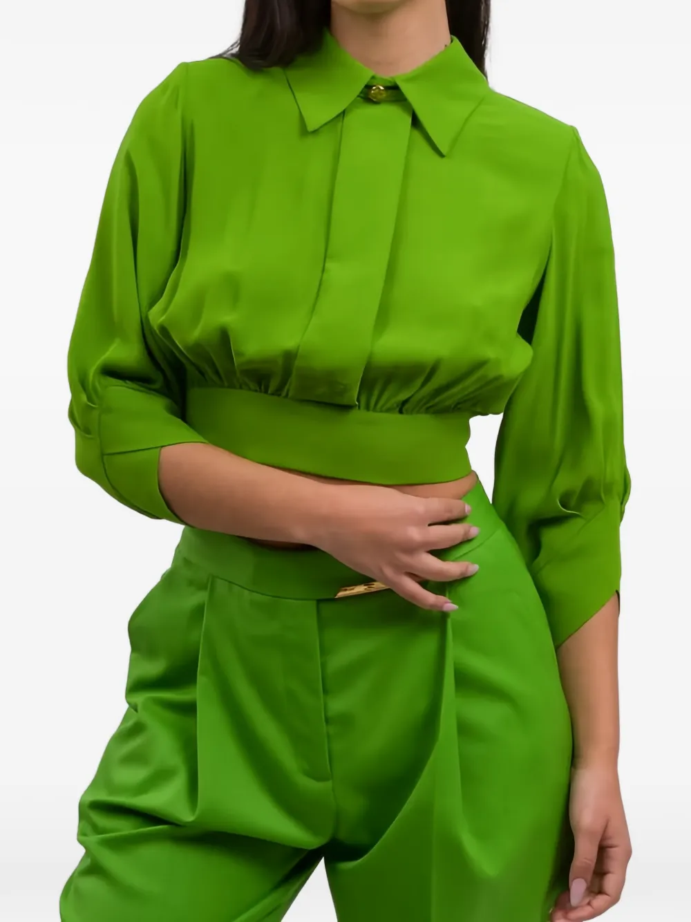 Elisabetta Franchi Georgette cropped blouse Groen
