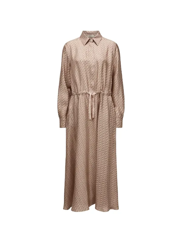 Herno Hook-print Silk Shirt Dress in Neutrals