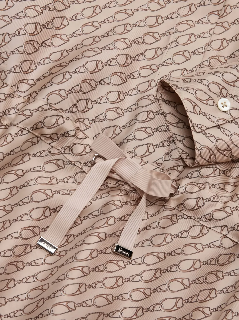 Herno Hook-print Silk Shirt Dress in Neutrals, view 3