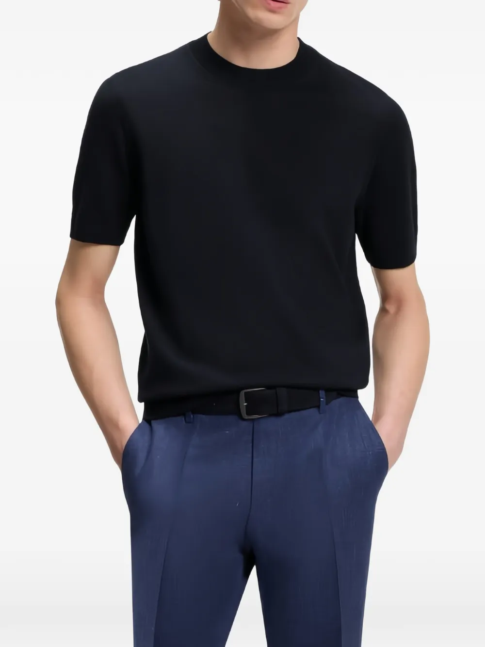 BOSS T-shirt van scheerwol Blauw