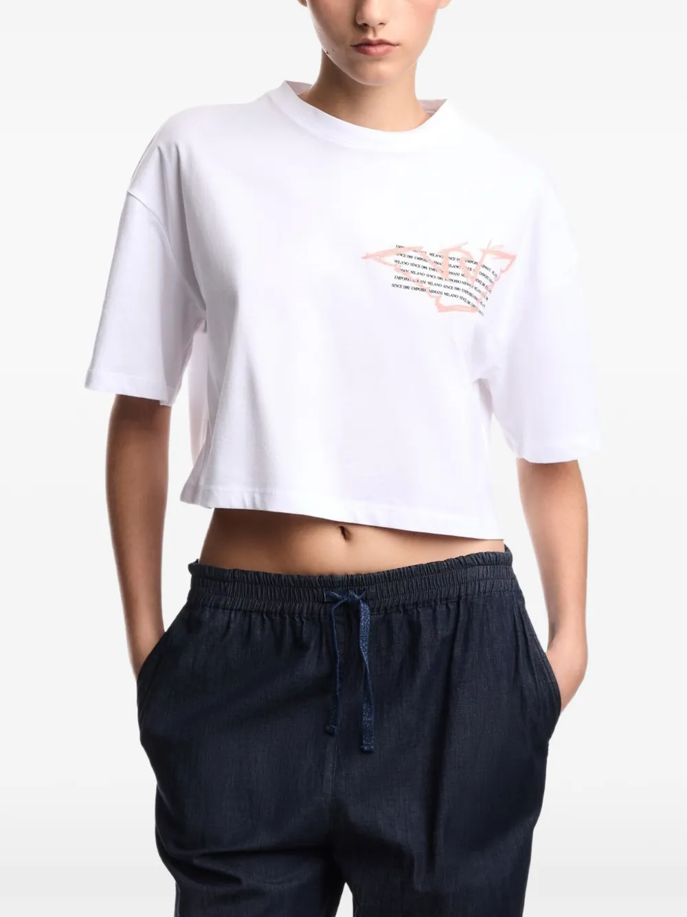Emporio Armani Cropped T-shirt met logoprint Wit