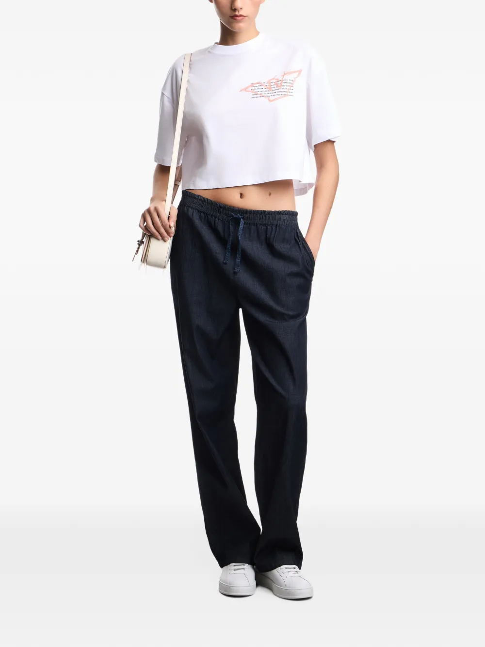 Emporio Armani Cropped T-shirt met logoprint Wit