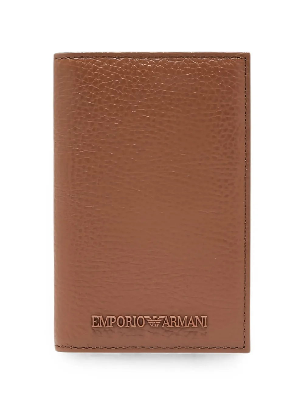 Emporio Armani tumbled-leather bi-fold card holder - Marrone