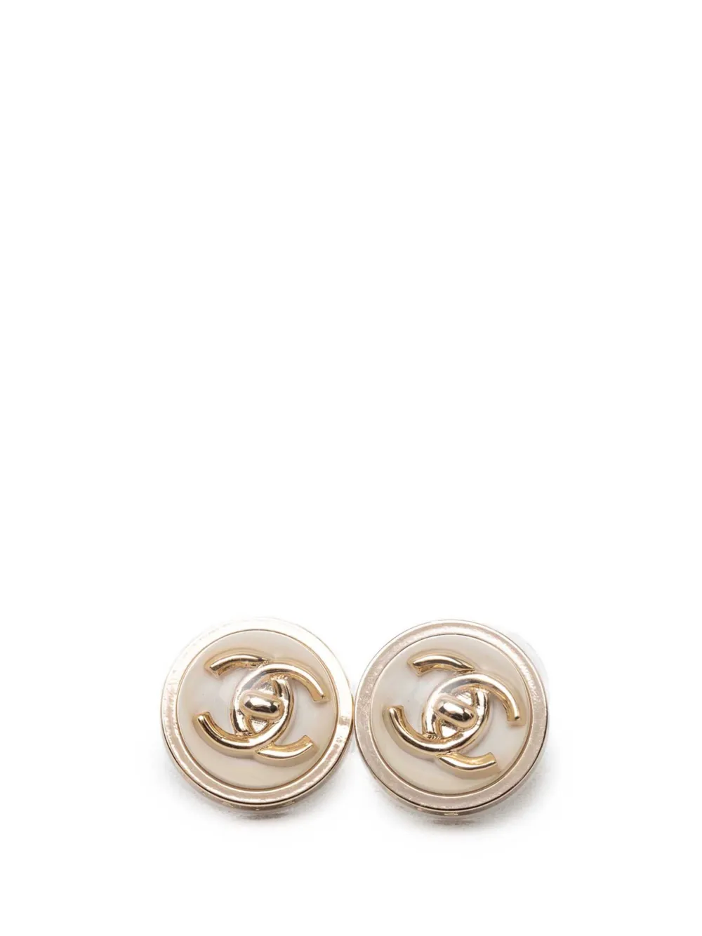 CHANEL Pre-Owned 2023 CC Resin Gold Plated Turn Lock Bullet Back Earrings costume earrings - Bianco