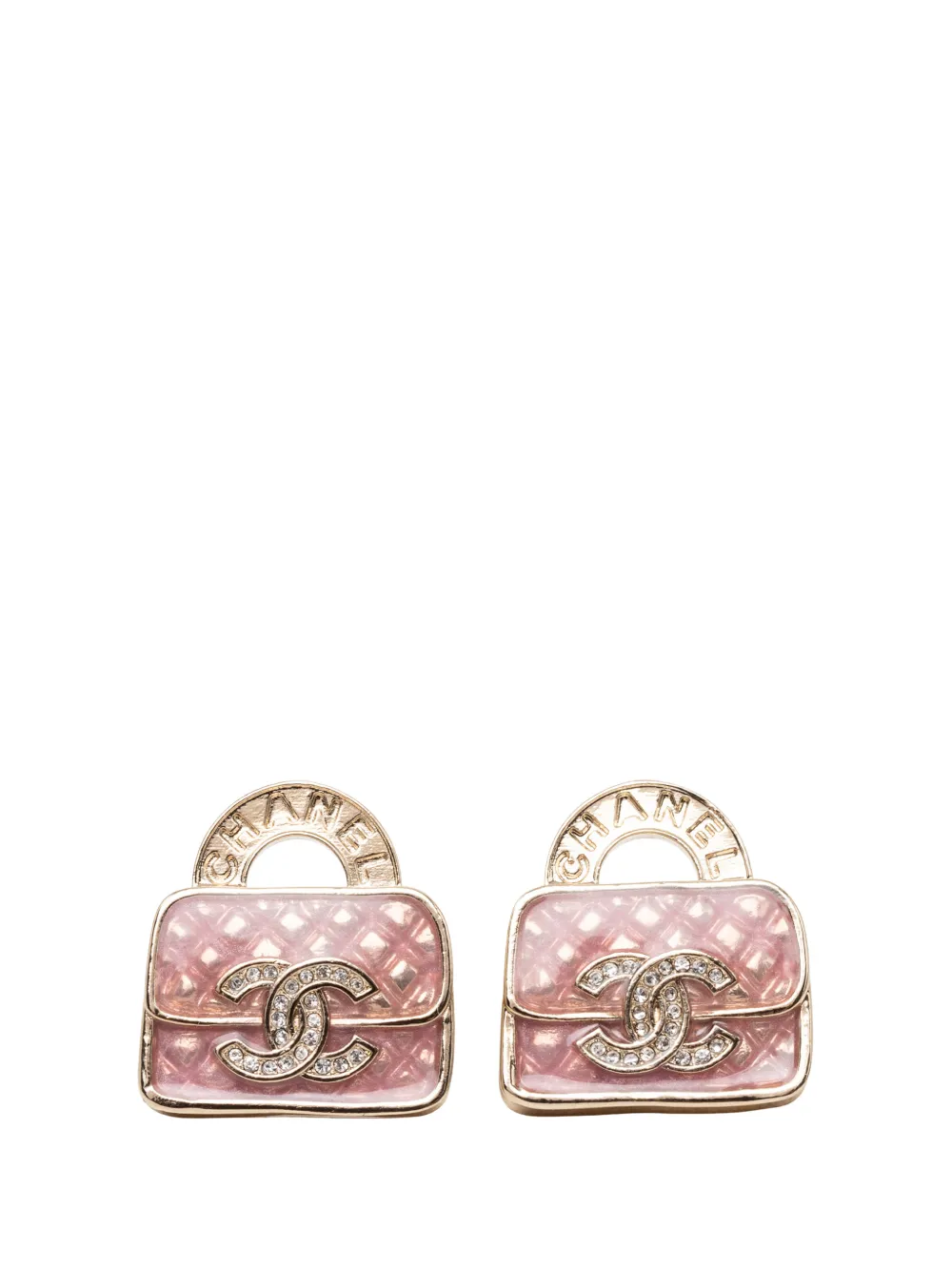 CHANEL Pre-Owned 2024 CC Gold Plated Strass Resin Top Handle Bag Bullet Back Earrings costume earrings - Oro