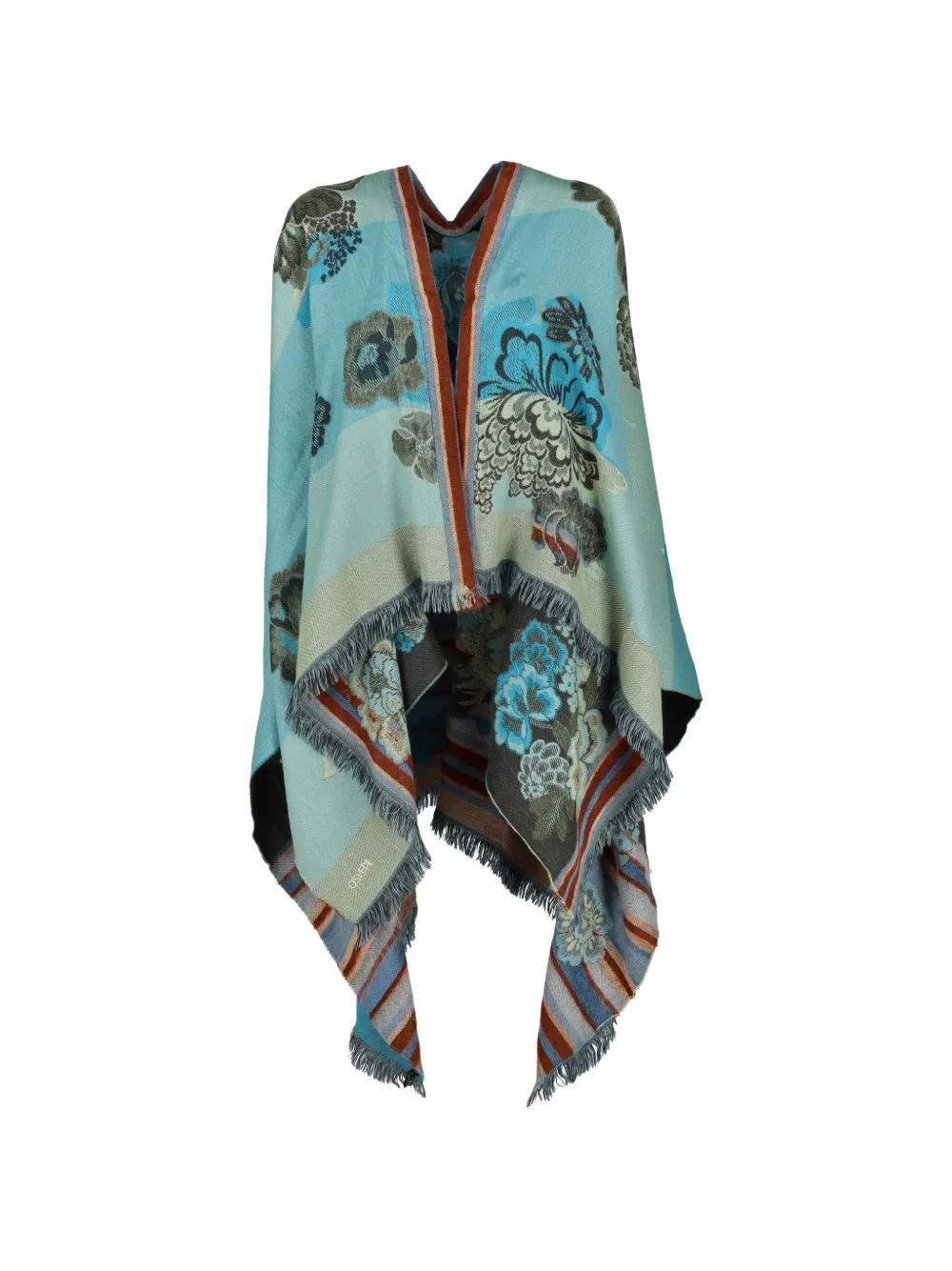 Kenzo Pre-Owned floral-print fringed poncho - Blau