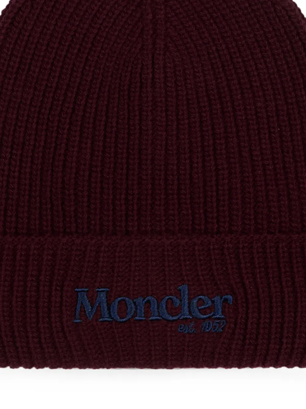 Moncler Enfant Ribgebreide muts met geborduurd logo Rood
