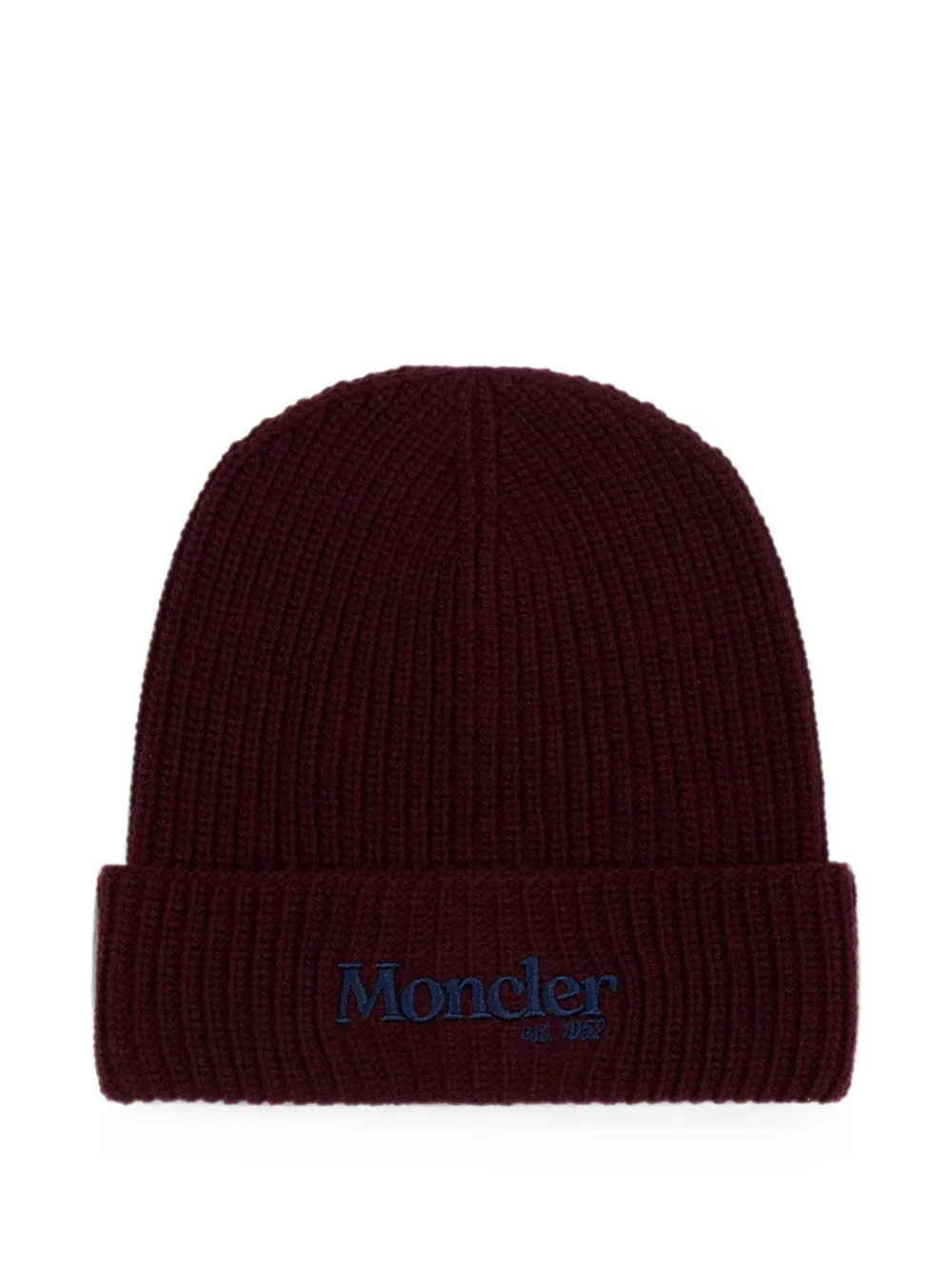 Moncler Enfant Ribgebreide muts met geborduurd logo Rood