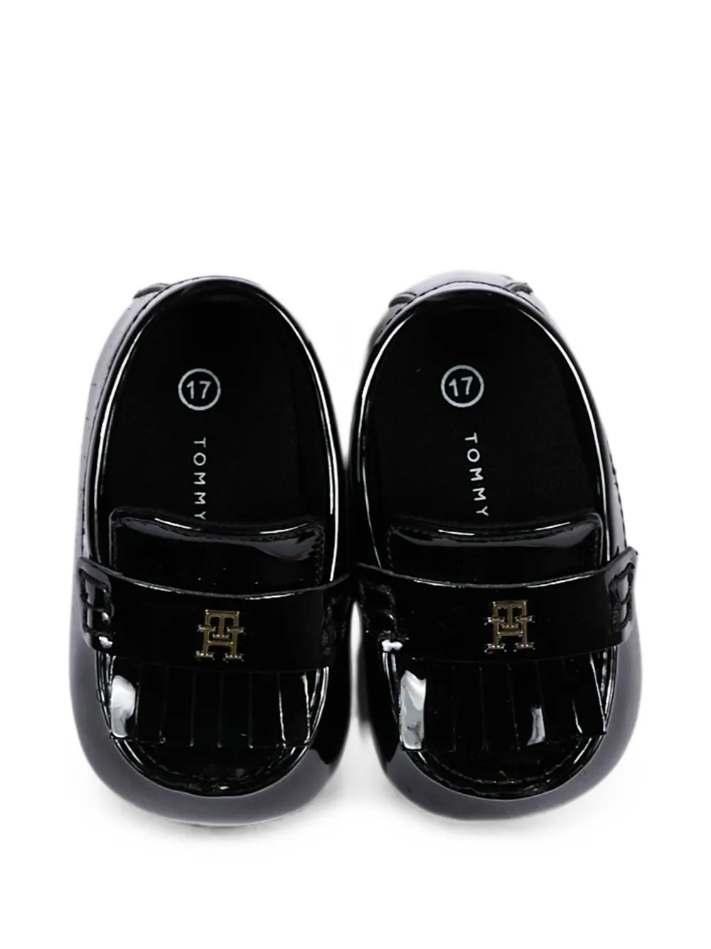 Tommy Hilfiger Junior patent-calf leather fringed loafers Zwart