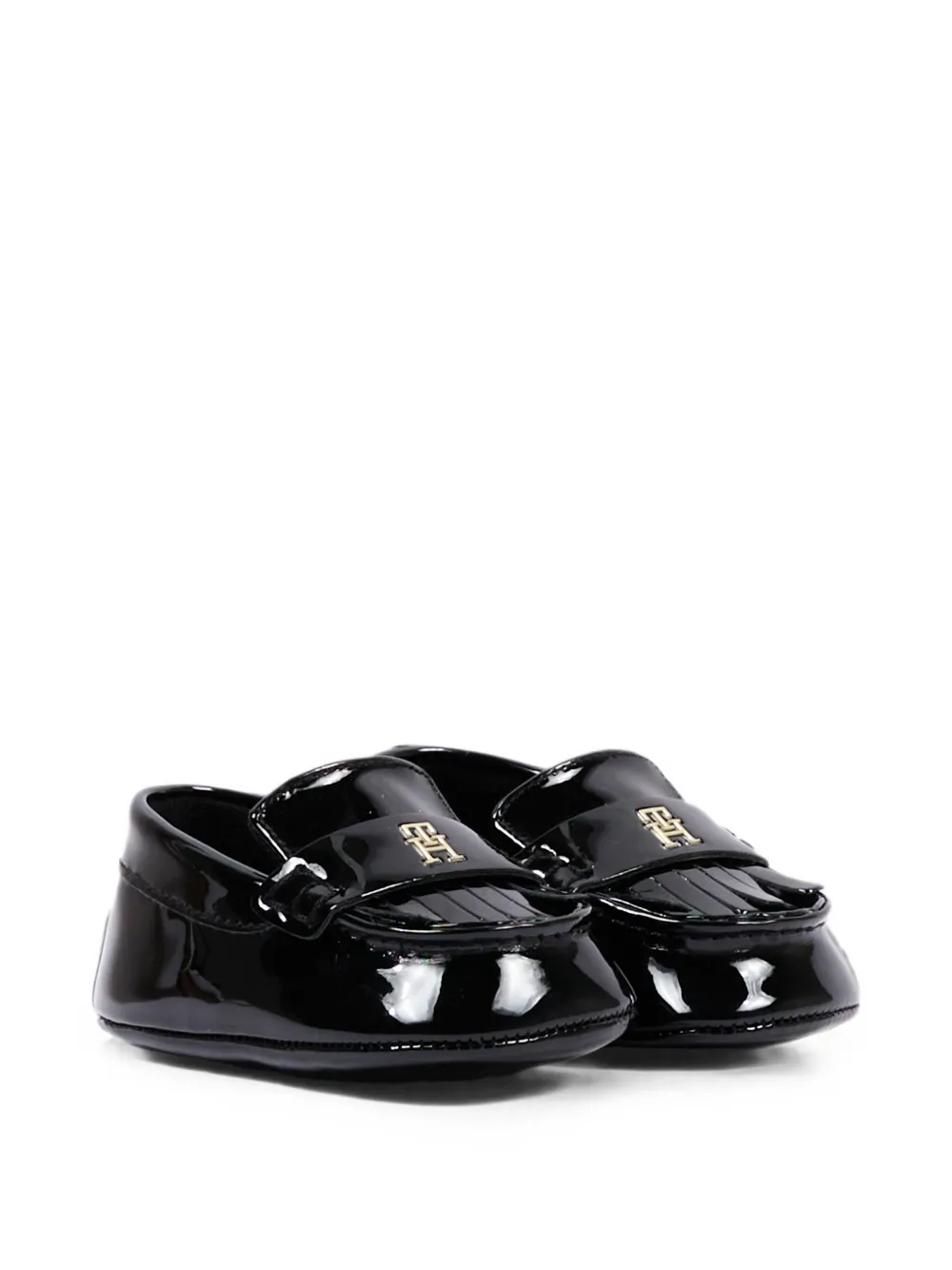 Tommy Hilfiger Junior patent-calf leather fringed loafers Zwart