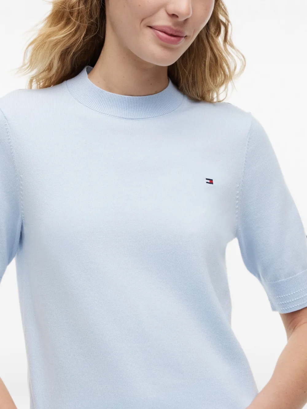 Tommy Hilfiger Top met geborduurd logo en korte mouwen Blauw