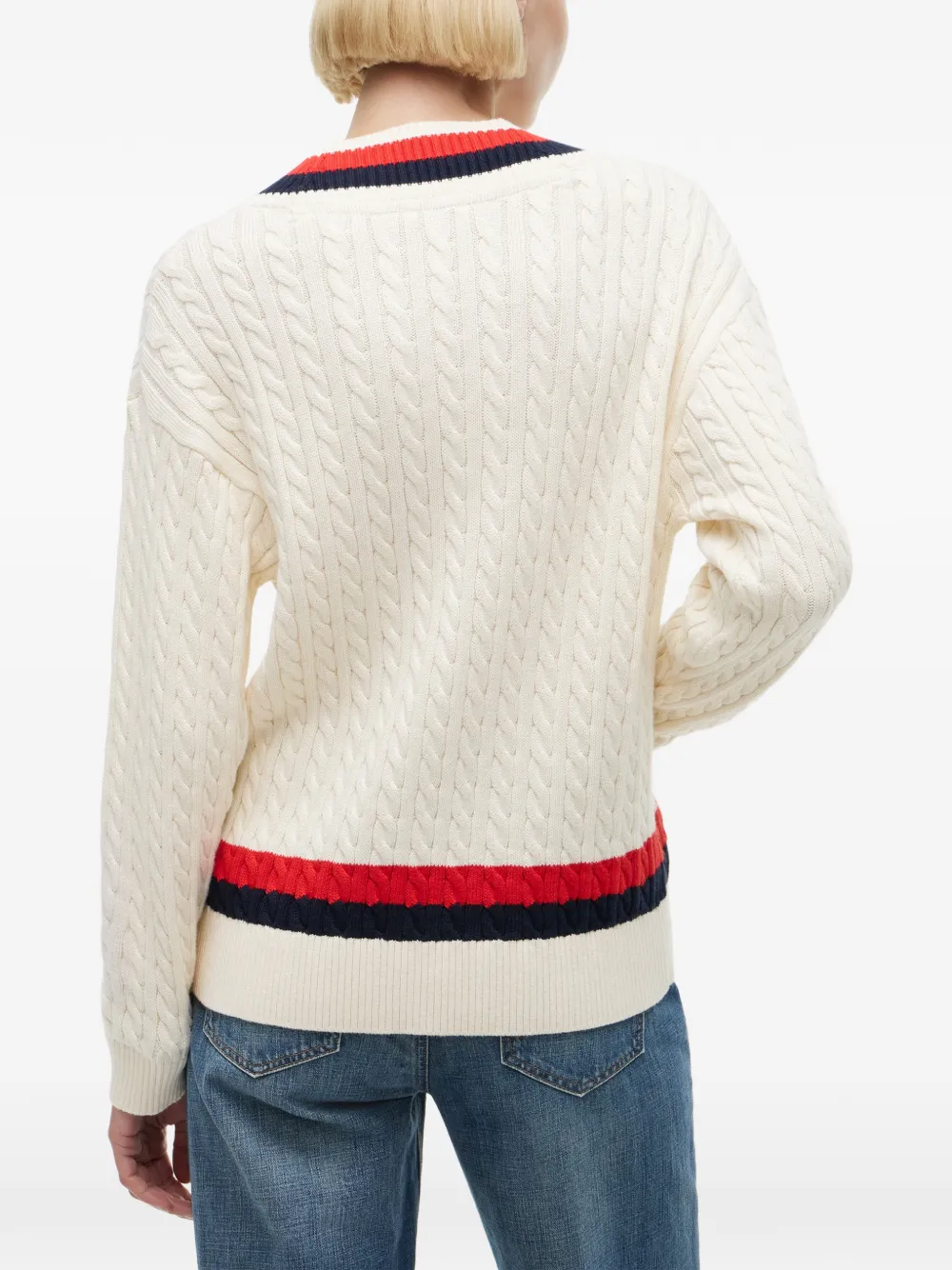 Tommy Hilfiger Kabelgebreide trui met gestreepte afwerking Beige