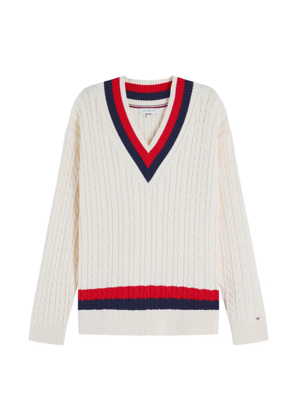 Tommy Hilfiger cable-knit striped-trim sweater - Nude